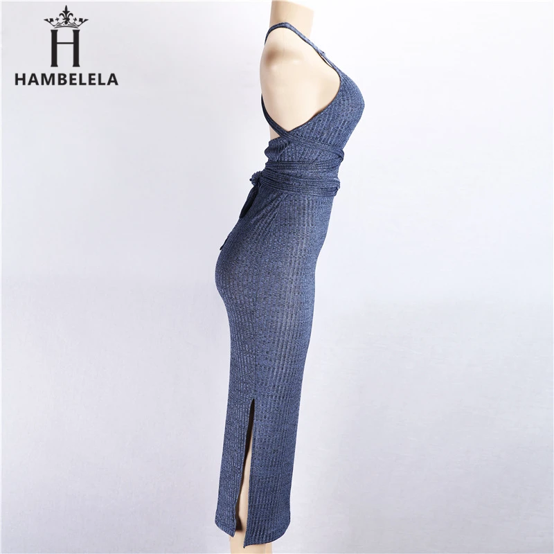HAMBELELA Halter Backless Cross Bandage Dress Sexy Off Shoulder Split Bodycon Knitted Dress Autumn Sleeveless Slim Women Dresses (4)