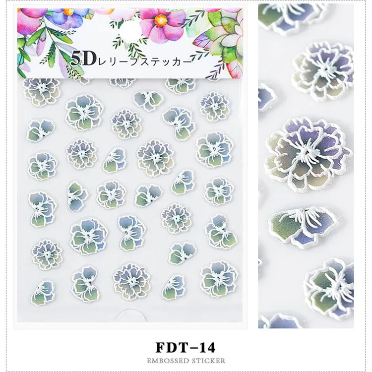 1 лист 5D самоклеющиеся наклейки для дизайна ногтей Акриловые переводные наклейки для дизайна ногтей рельефные цветочные дизайны аксессуары для маникюра