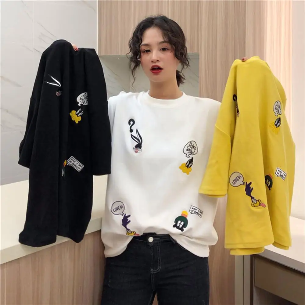 1 قطعة المرأة تي شيرت الصيف أزياء بسيطة السببية فضفاض المحملة قمم 2019 الإناث المتناثرة الكورية يا الرقبة المحملة قميص