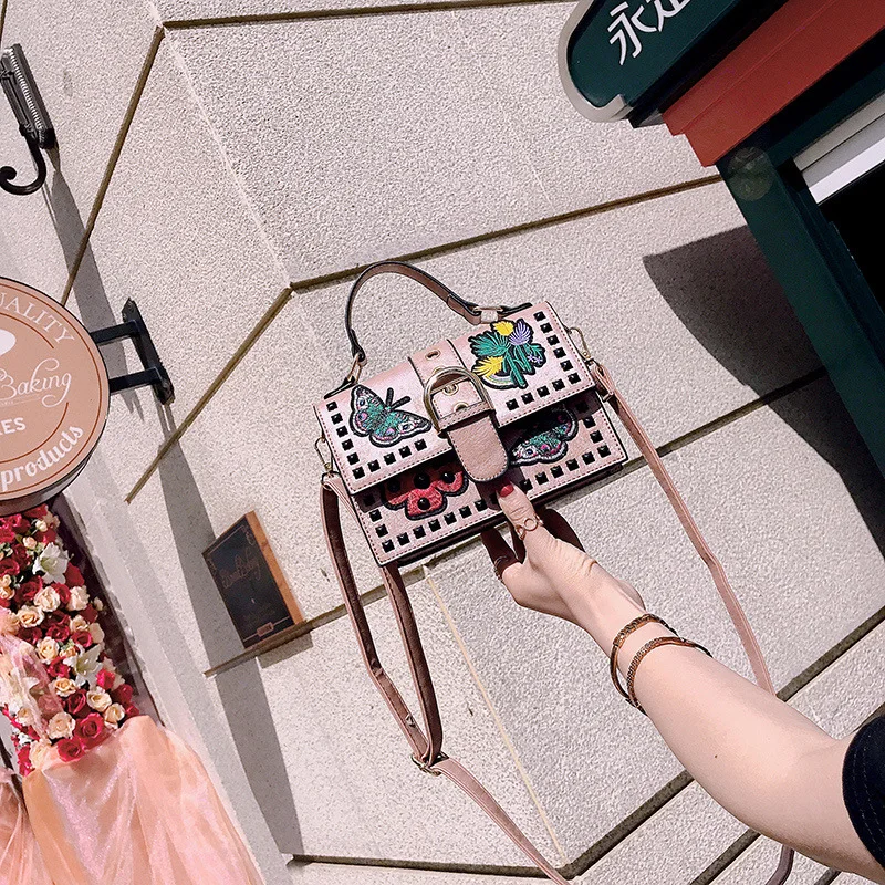 

Embroidered Rivet Lock Ladies Handbag Casual Messenger Bag for Girls 2019 PU Leather Party Crossbody Bags Casual Shoulder Bags
