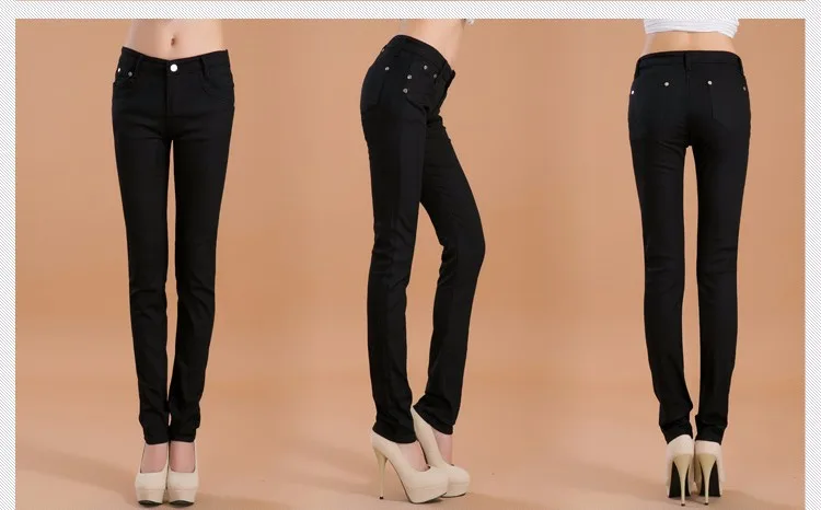 Осень эластичные для женщин карандаш джинсы для брюки девочек карамельный цвет середины талии молния Slim Fit узкие женские Жан 2018