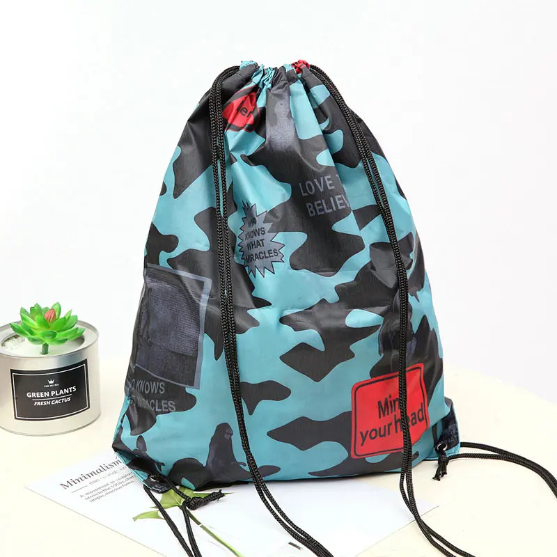 Waterproof Drawstring Bag Unisex Fashion Pocket Backpack Camouflage Male High Quality Soft Folding Shopping Bag Football
