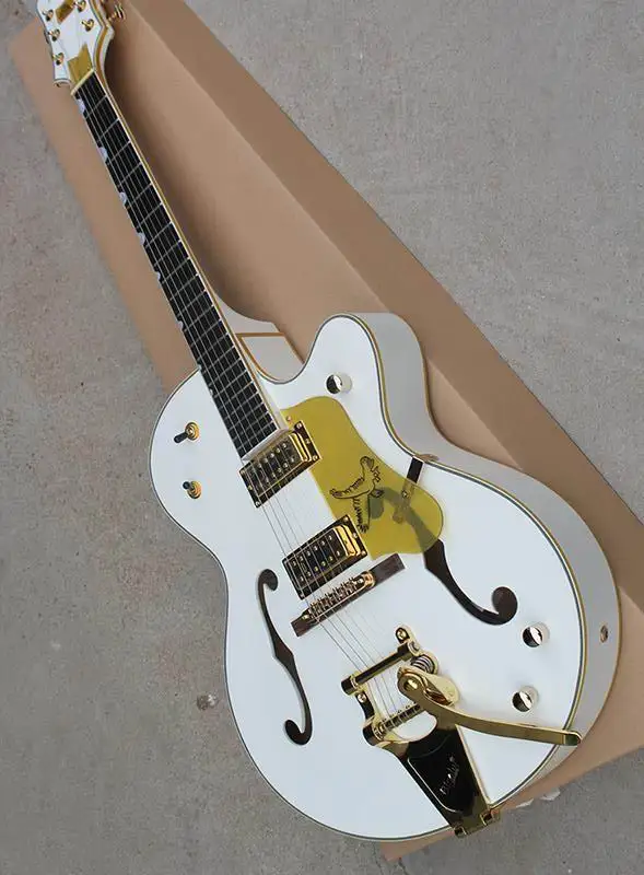

Free Shipping Cnbald Gre tsch 6120 The White Falcon 6120 Semi Hollow Body Jazz Electric Guitar With Bigsby 181101