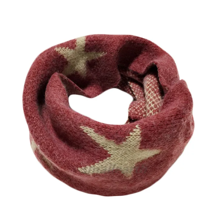 Осенне-зимний вязаный шарф для малышей, модный детский однотонный теплый шарф с круглым вырезом для мальчиков и девочек, воротник-хомут - Цвет: wine red star