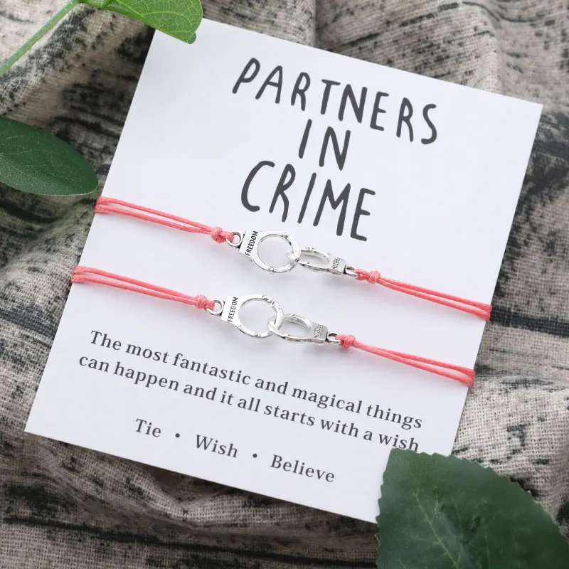 Партнеры в преступлении Wish браслеты наручники из сплава браслет ручной работы браслет дружбы набор лучший друг подарок пара браслетов
