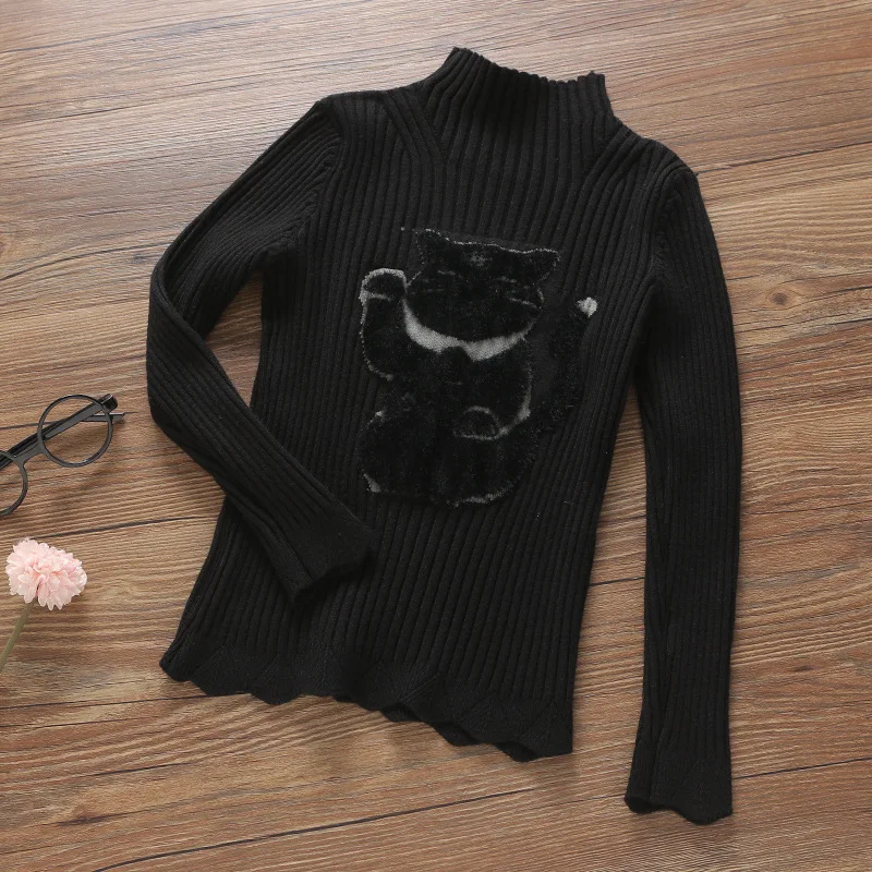 От 4 до 8 лет, новинка, модный вязаный свитер для девочек-подростков Рождественский свитер с рисунком кота для девочек милые детские свитера зимняя одежда для маленьких девочек - Цвет: Black Cat