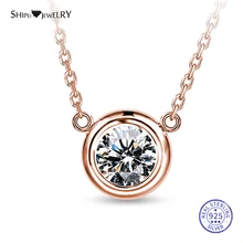 Shipei 100% 925 Sterling Silver Fine Jewelry Rose Gold White Gold White Sapphire Round Pendant Necklace for Women Birthday Gift kjjeaxcmy fine jewelry 925 sterling silver plated white gold ring pendant deep amethyst necklace set ladies two piece suit