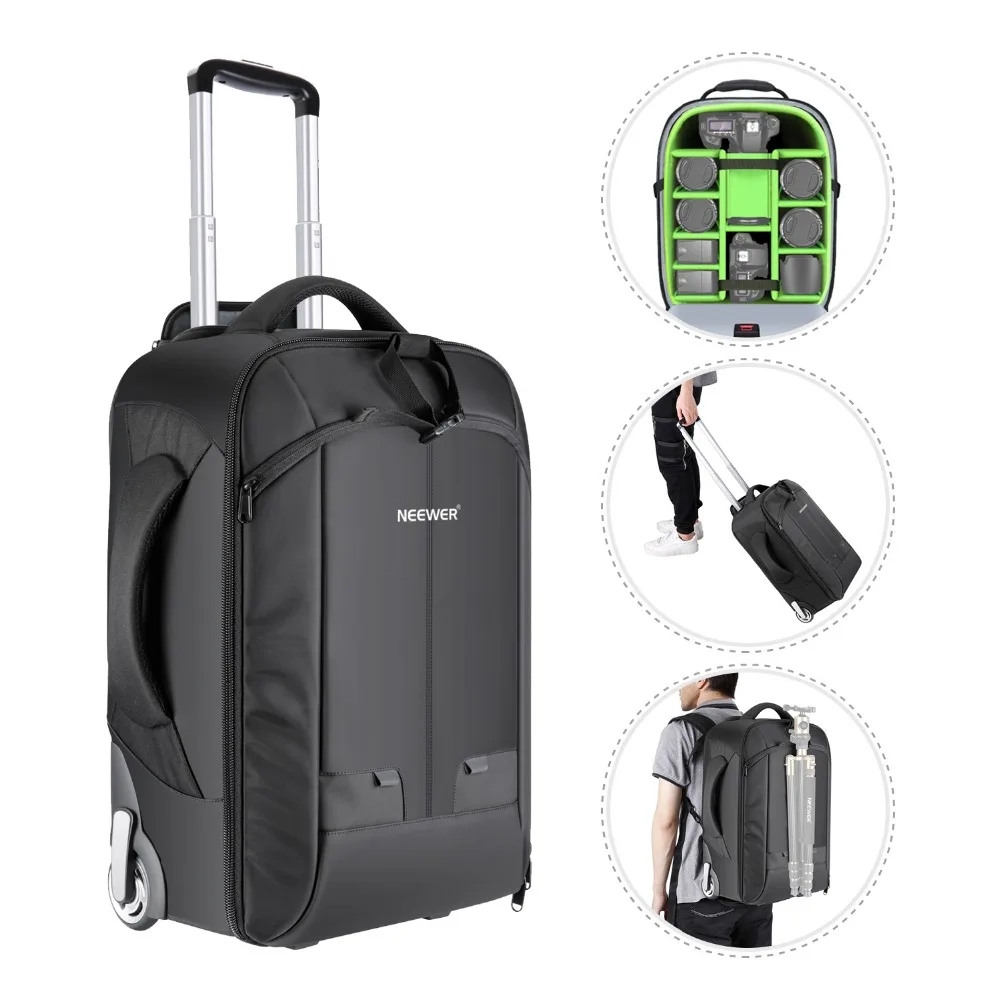  Neewer 2-in-1 Rolling Camera Backpack Trolley Case(Purple/Red/Green Interior)