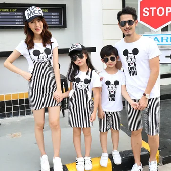 

Family matching clothes mickey cartoon tshirts father mother daughter son mom mommy and me dress pants couple family look wear