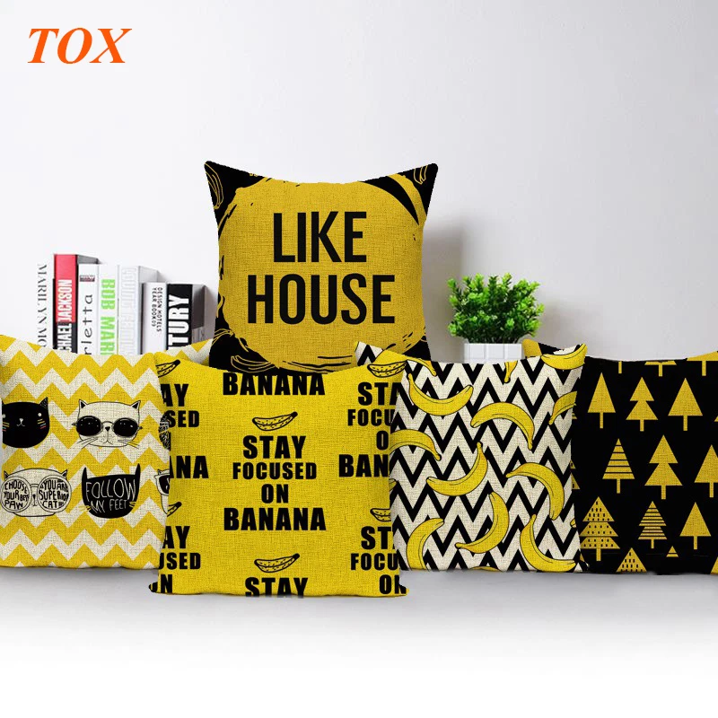 

TOX Customized Cushion Cover banana cactus cat and Abstract Art Color yellow Bear Decorative Home Pillows Cover for Sofa Decor
