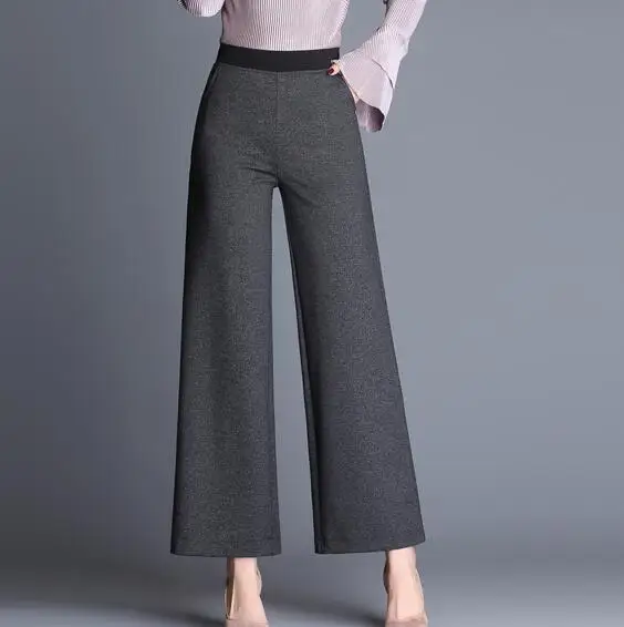 Широкие брюки для женщин; большие размеры повседневное Капри с эластичным поясом высокая талия Твердые Полосатый Осень Весна Новая мода
