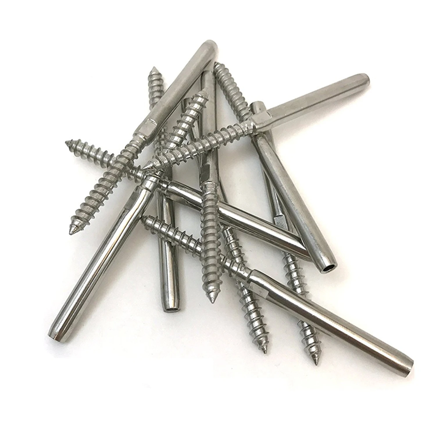

10 pcs Lag Screw Hand-Crimp Swage Stud for 1/8 inch Cable Railing Stainless Steel 316 Marine Grade