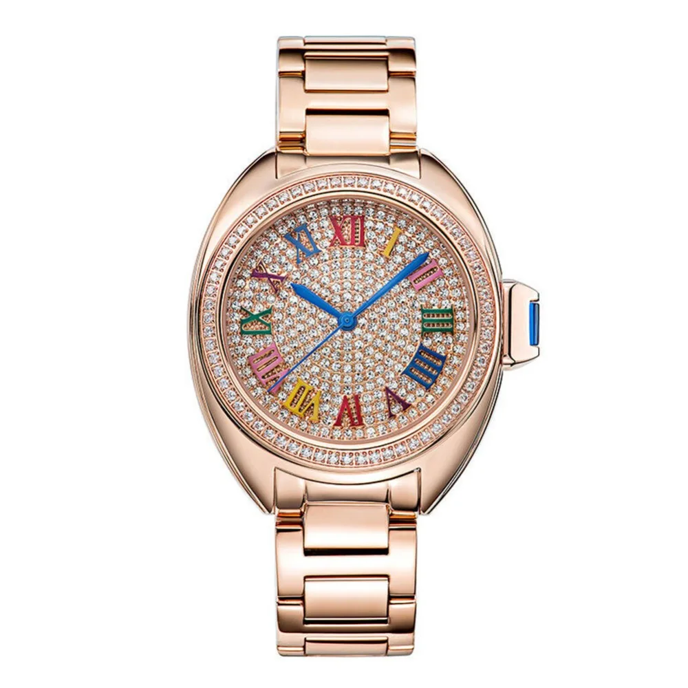 MATISSE Lady Full Crystal Dial Colorful Roman Number Stainless Steel Strap Business Quarzt Watch