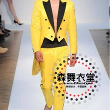 Желтый и черный двубортный Блейзер, смокинги для жениха из 2 предметов, мужские свадебные костюмы для выпускного вечера, утренний костюм, смокинги под заказ