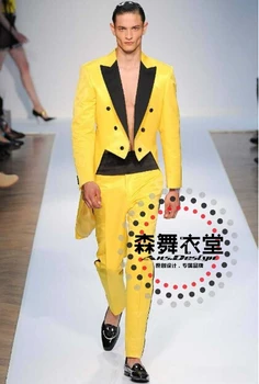 

Yellow And Black Double Breasted Blazer Groomsman Tuxedos 2 Pieces Men's Wedding Prom Suits Morning Suit Custom Made Tuxedos