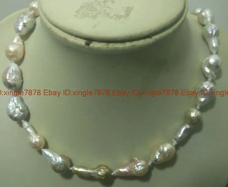 

NATURAL REAL11x14mm SOUTH SEA WHITE&black BAROQUE PEARL NECKLACE 18'' AA+