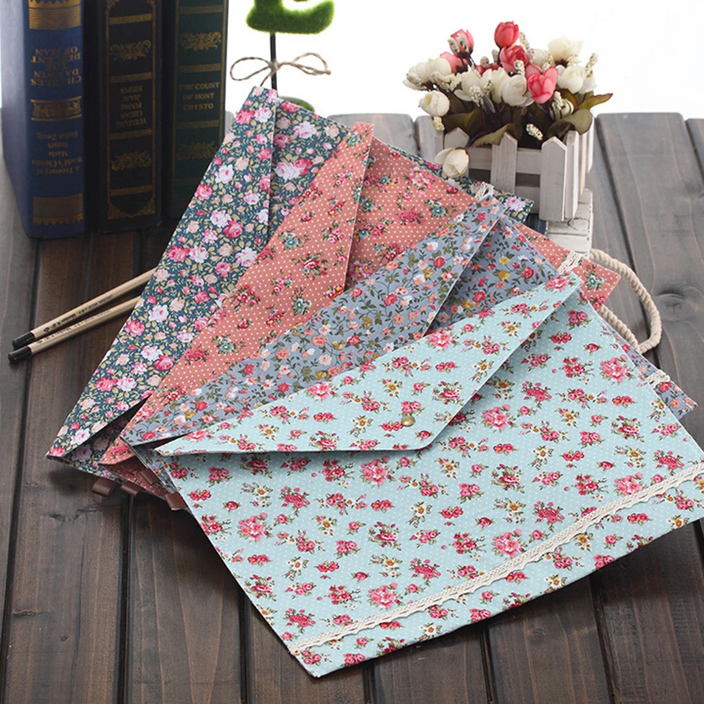 Fabric A4 File Folder Document Filing Bag Cute Little Flowers