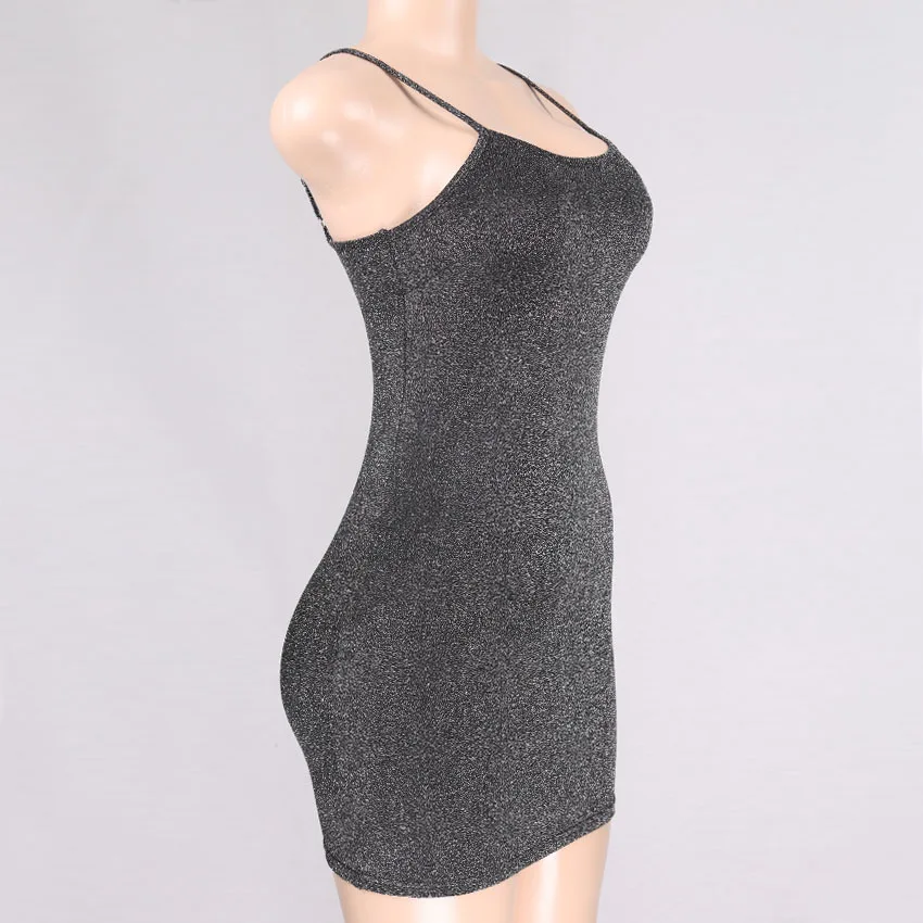 2018 Women Sexy Waist Silver Dress Temperament commute Suspender Backless Slim Dress Off Shoulder Dress Slim Fit