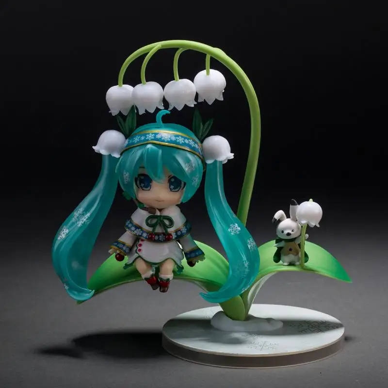 

12cm VOCALOID Nendoroid 493# Hatsune Snow Miku Anime Action Figure Lotus Leaf Snow Bell Ver Model Collectible Kawaii Toys Doll