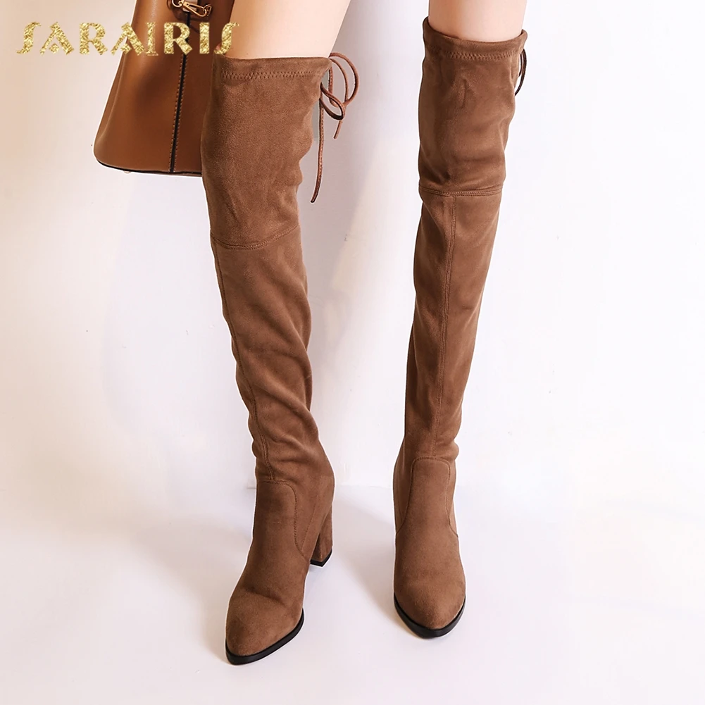 

SARAIRIS 2018 Large Sizes 34-43 Stretch Fabric Fashion Woman Boots High Heels women's Shoes Woman over-the-knee Boots