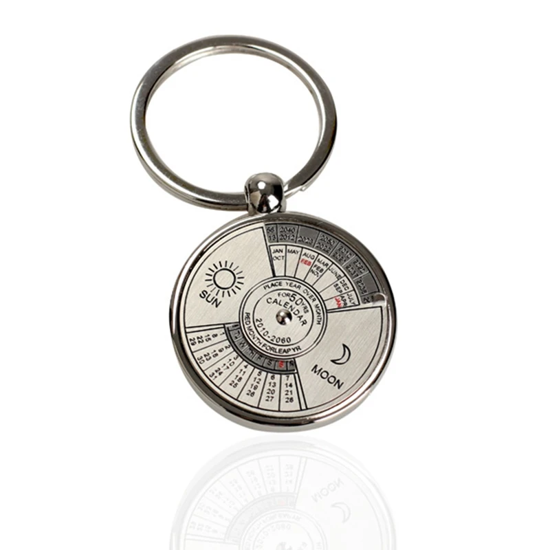 

Mini Perpetual Calendar Keychain Car Key Ring Chain Unique Metal Keyring with 50 Years Calendar Date & Week From 2010 to 2060