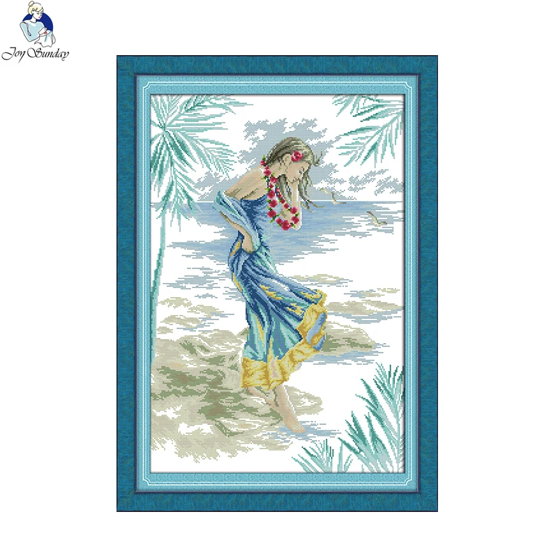 

Joy Sunday Cross-stitch Embroidery kits, Counted Print On Canvas , The Woman on the Beach Enough Canvas for Needlework Crafts