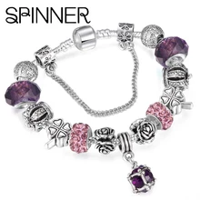 SPINNER European Style Vintage Silver plated Crystal Charm font b Bracelet b font font b Women