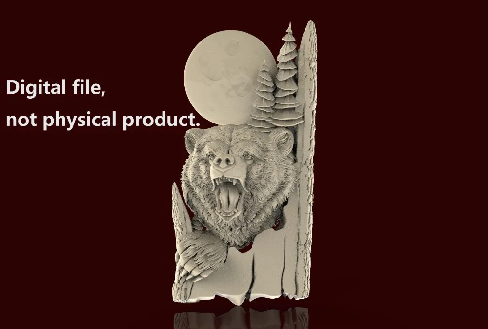 

Bear moon STL format file for CNC router engraving compatible with artcam type3