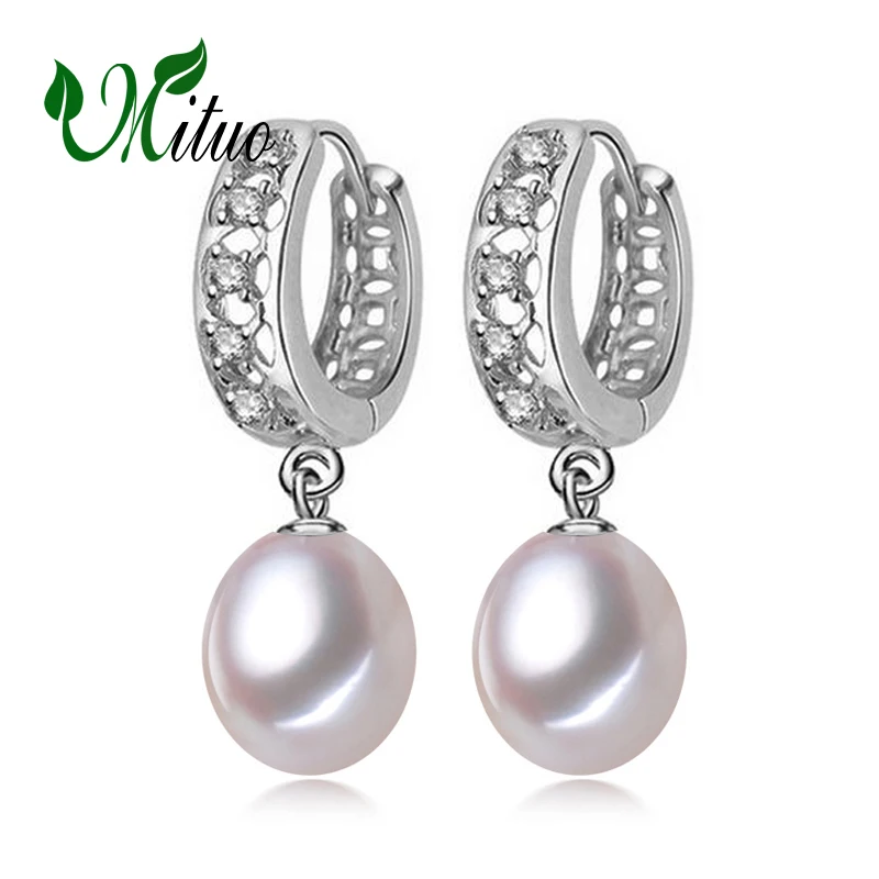 

MITUO 2018 new Selling 925 sterling silver jewelry 9-10mm Big size 100% real freshwater pearl earrings for women Top quality
