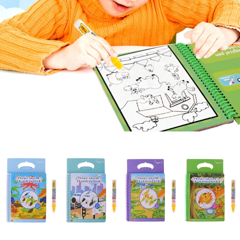 

Kids Magic Water Drawing Book With Watercolor Pen Children Animals Painting Art