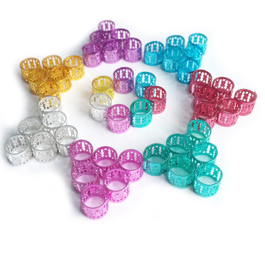 

Rings For Hair Beads Box Braids Hair Accessories Dreadlock Cuffs Silver Golden Hair Clips Adjustable Hair Extension Beads 50Pcs