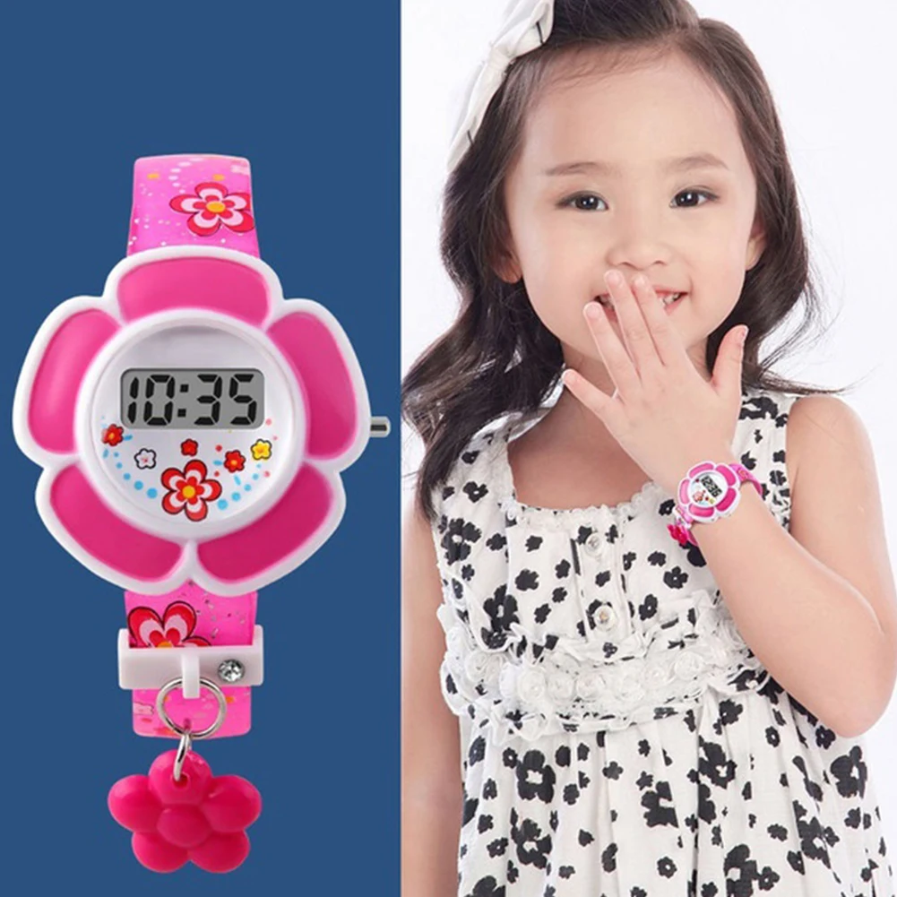 Милые детские часы, красивые детские часы с цветочным рисунком, силиконовые цифровые наручные часы для мальчиков и девочек, наручные часы