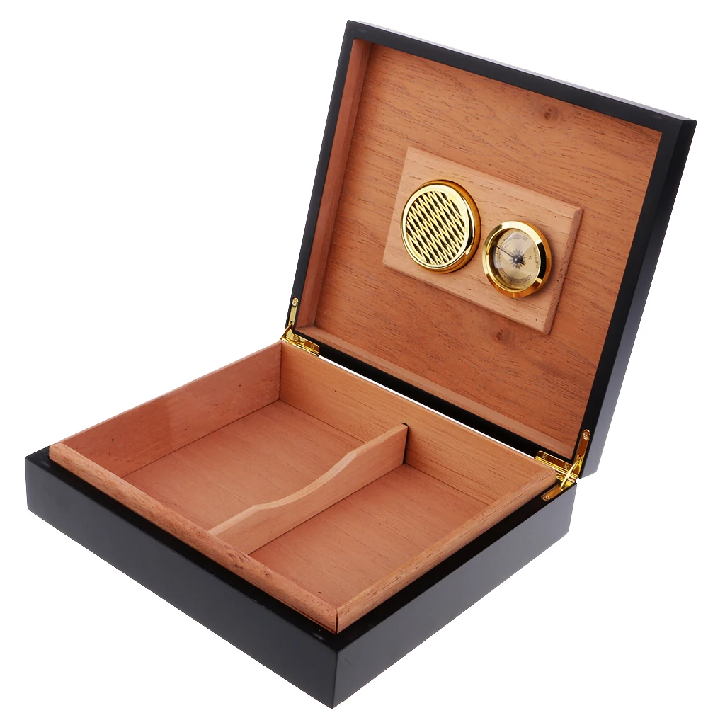 Spanish Cedar Wooden Cigar Humidor W/ Humidifier Hygrometer Cigar Box Black