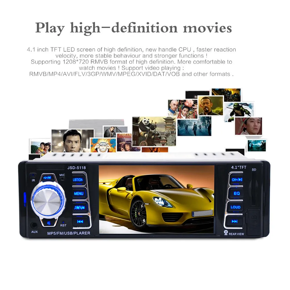 

4.1-inch HD autoradio Car Bluetooth 1 DIN Car In-Dash Stereo Audio FM Receiver USB MP5 Radio Player With USB / SD / AUX