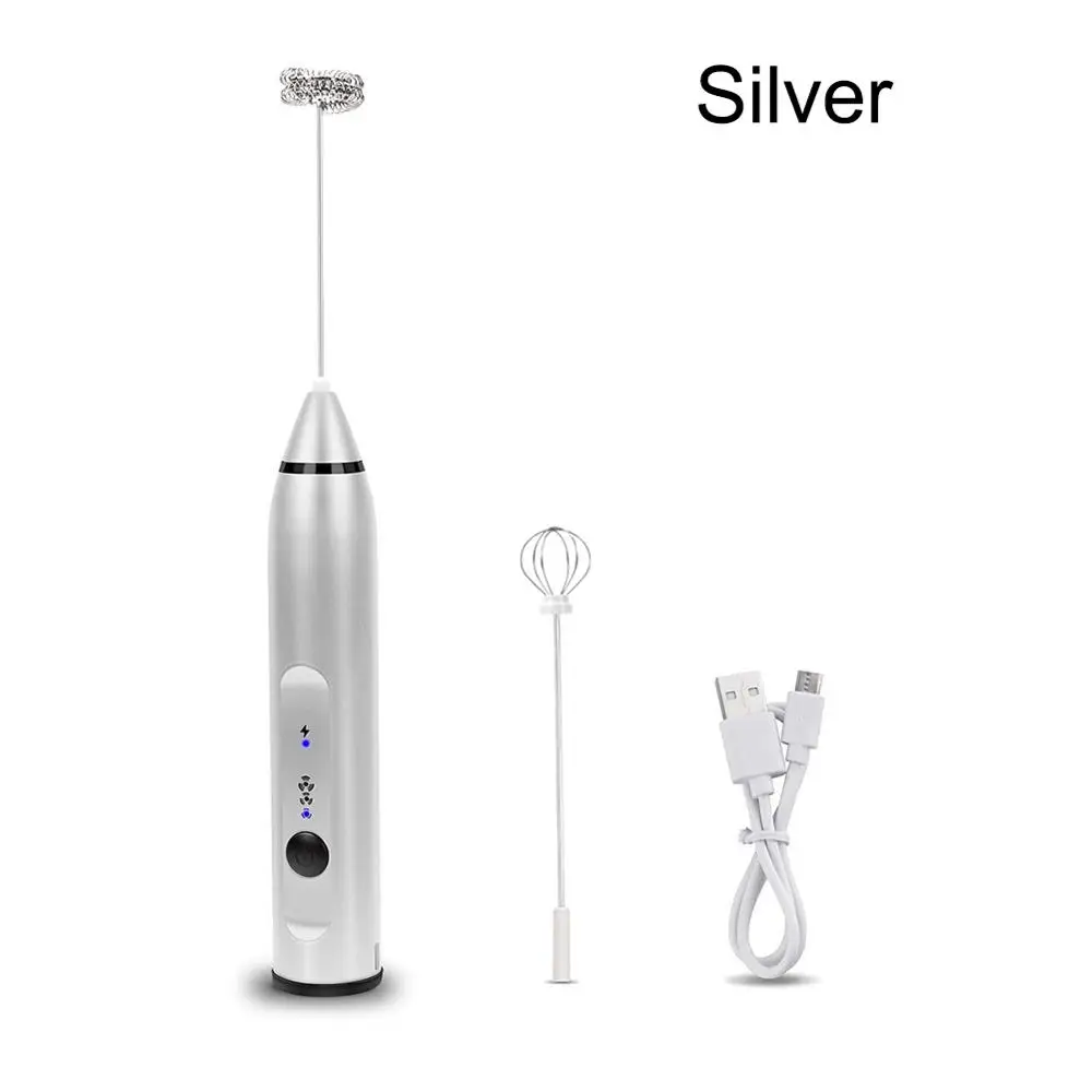 Electric Egg Beater Portable Milk Coffee Tea Stir Bar Baking Cream Frother Automatic Milk Frother Kitchen Tools Rechargeable - Цвет: Sliver