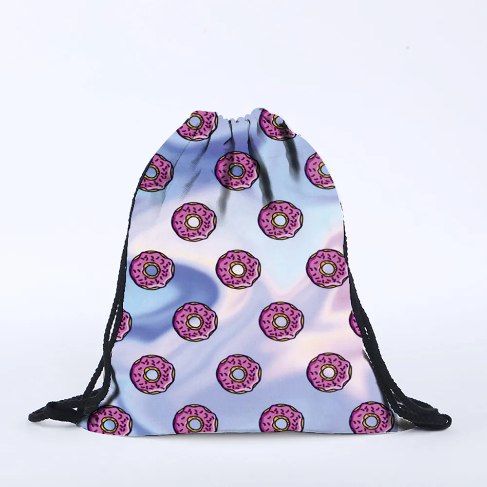 NEW Drawstring Bag women cute Donut print Women Daily Casual Girl