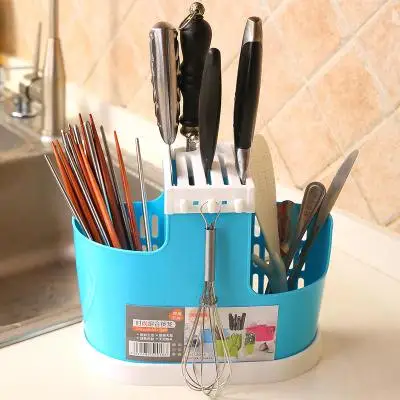 Многофункциональный держатель для ножей пластиковый блок барная разделительная сетка баррель палочки для еды клетка держатель для столовых приборов подставка для ножей кухонные инструменты - Цвет: Синий