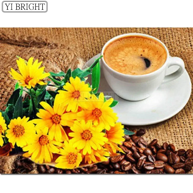 diamond embr beads flower and coffee cup embroidery mosaic patchwork accessories pattern needlework LK1 | Дом и сад