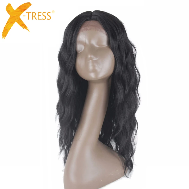 Goedkoop Ombre Zwart Goud Kleur Lace Front Pruiken Middenscheiding X TRESS Lange Zachte Natuurlijke Golf Synthetisch Haar Pruik Voor Vrouwen Gratis verzending