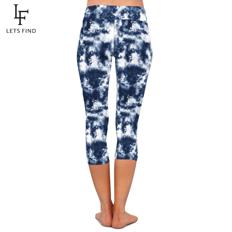 LETSFIND модные новые женские Леггинсы Капри с высокой талией 3D принт Tie dye до
