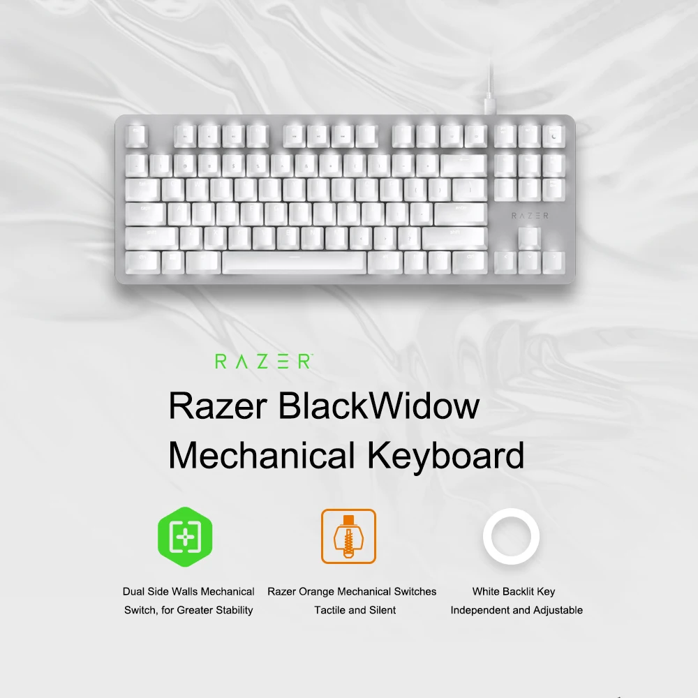 Razer BlackWidow клавиатура с подсветкой 87 клавиш механические переключатели Проводная клавиатура бесшумные тактильные оранжевые переключатели для ПК