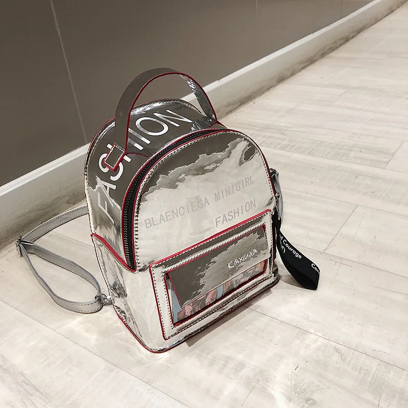 Laser mirror letter mini backpack women fashion clear bags ladies luxury backpack 2019 crossbody high quality student bag