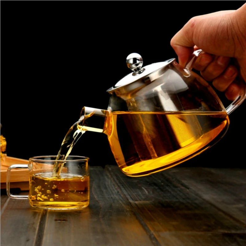 

High borosilicate Glass Teapot With 304 Stainless Steel Filter Infuser Strainer Heat Green Tea Scented Tea Pot Tool Kettle Set