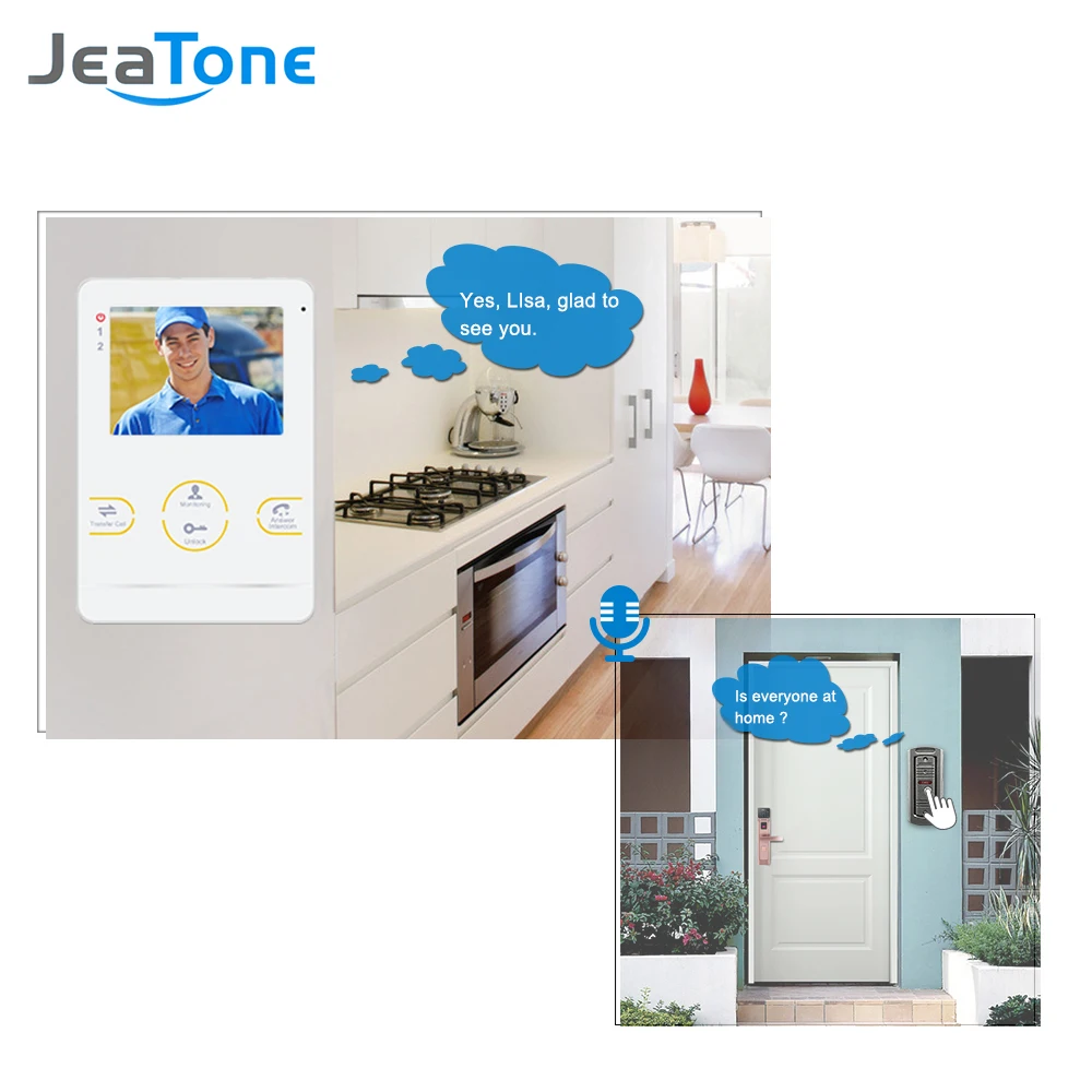JeaTone HD Camera Doorbell Video Doorphone Intercom System 4 Inch 1200TVL White Color Video Intercom