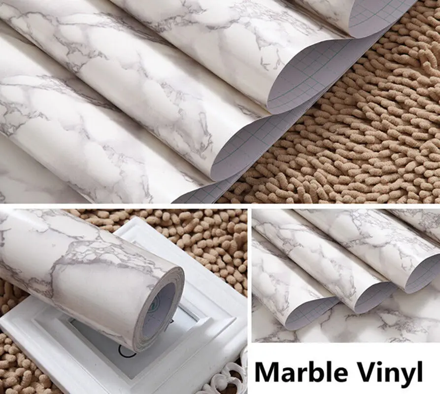 Buy 1.22x3m White Grey Marble Gloss Vinyl Wrap Film