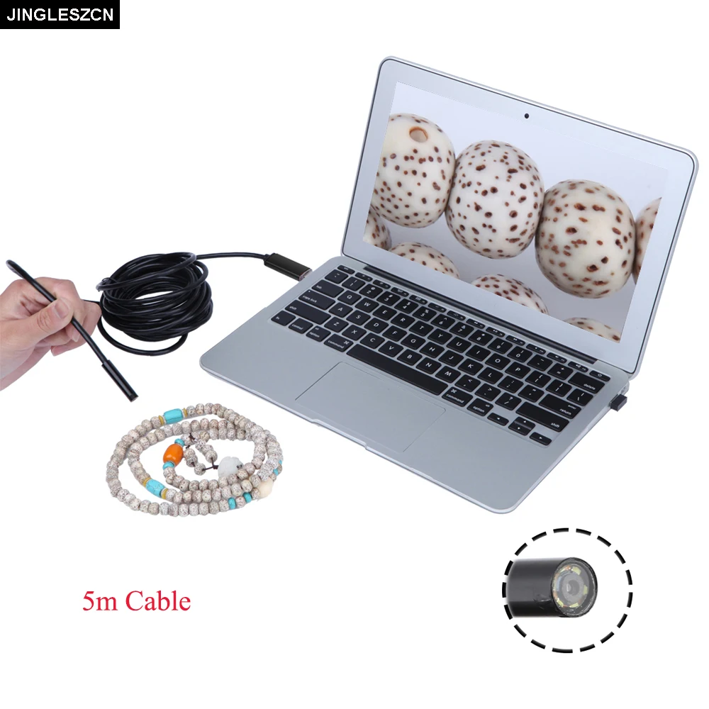 

JINGLESZCN USB Endoscope Lens 9mm Mini Camera 5m Length HD Inspection Borescope Waterproof Endoscope CMOS IP67 Snake Video Cam