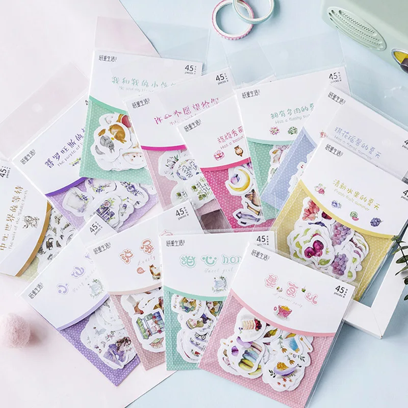 45 шт Kawaii суккуленты наклейки бумажные клеящиеся наклейки милые канцелярские наклейки для детей DIY Скрапбукинг дневник Альбомы для фото