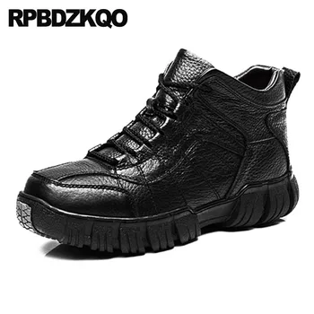

Shoes Ankle Genuine Leather High Top Thick Soled Faux Fur Men Sole Booties Flat Super Warm Winter Boots Russian Style Full Grain