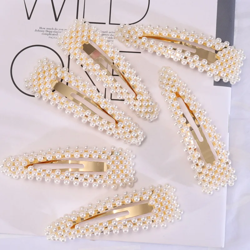 

Fashion Pearl Hair Clip for Women Elegant Korean Design Snap Barrette Stick Gold/Silver Metal Alloy Hair Clip Water Drop Wedding
