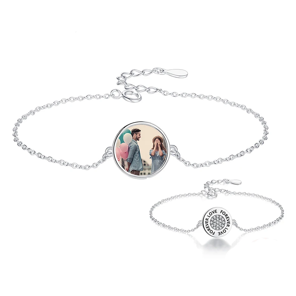 

Forewe Authentic 100% 925 Sterling Silver Bracelet with Round Forever Love Charm Bracelet Custom Photo Personalized Jewelry